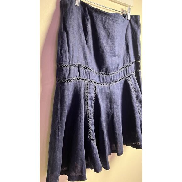 Lauren Ralph Lauren Size 14 Navy Fit & Flare Embroidered Cut Outs Linen Skirt - Picture 4 of 8